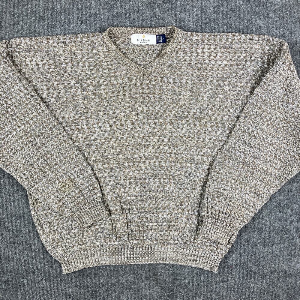 Bill Blass Sweater Mens Size L Beige Multicolor V-Neck Knit Pullover‎